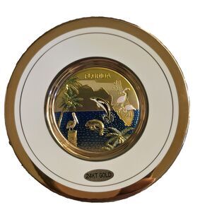 Florida Souvenir Plate Art Of Chokin 24 KT Gold Edged Japan